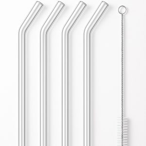 4 Pack Borosilicate Reusable Glass Straws Shatter Resistant Clear With Straw Brush